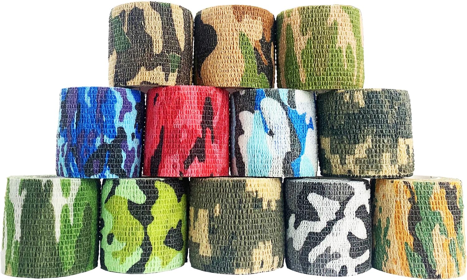 Inksafe Camouflage Assorted Colours Self Adherent Cohesive Bandages 5cm x 4.5m Box of 12, Uses Include Vet Wrap
