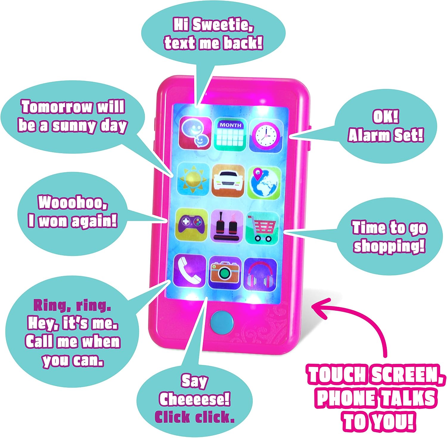 JOYIN Pretend Toddler Phone, Pink Learning Toy Phone Set, Keyfob Key Toy and Credit Cards Set, Kids Cellphone - Image 3
