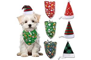 YoneJave 6 Pieces Christmas Pet Bandana, Classic Red Green Adjustable Dog Scarves, Washable Pet Christmas Hat Scarf Bibs Pupp