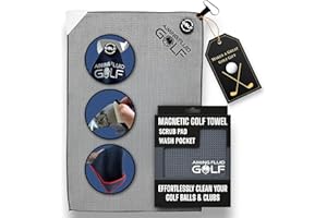 AIMING FLUID GOLF Multi-Function Magnetic Golf Towel I Wash Pocket I Magna-Anchor Technology I Waffle Pattern I Scrub Pad I (16" x 24" Blue Magnet) (Grey, 16" x 24" Stubby)