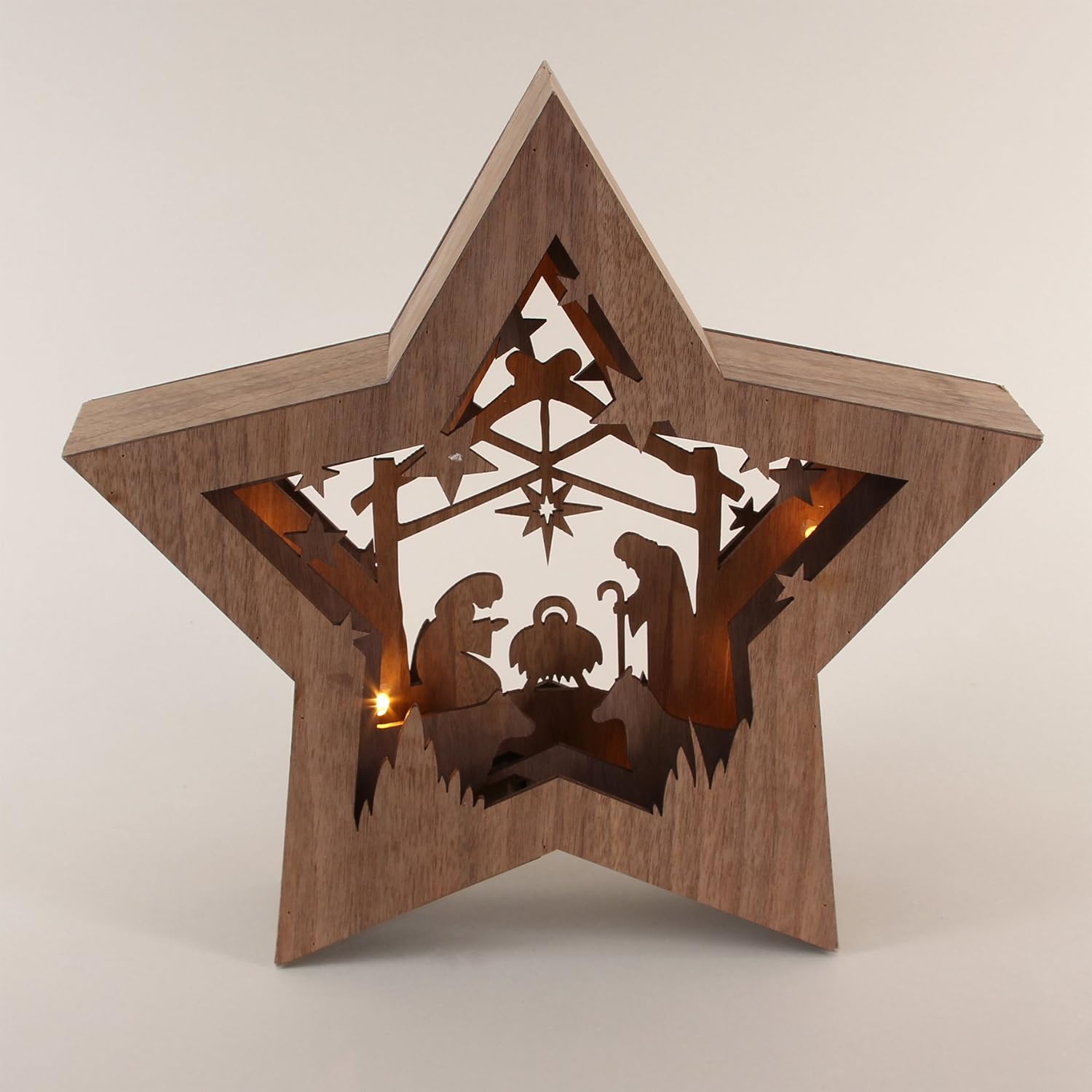 PreLit Christmas Wooden Nativity Scene Decoration Illuminated with