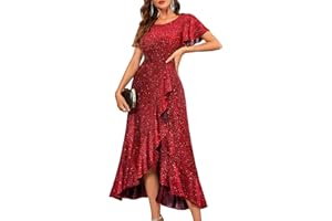 BeryLove Women Sequin Formal Party Dress Flutter Short Sleeve Wedding Cocktail Long Evening Dress