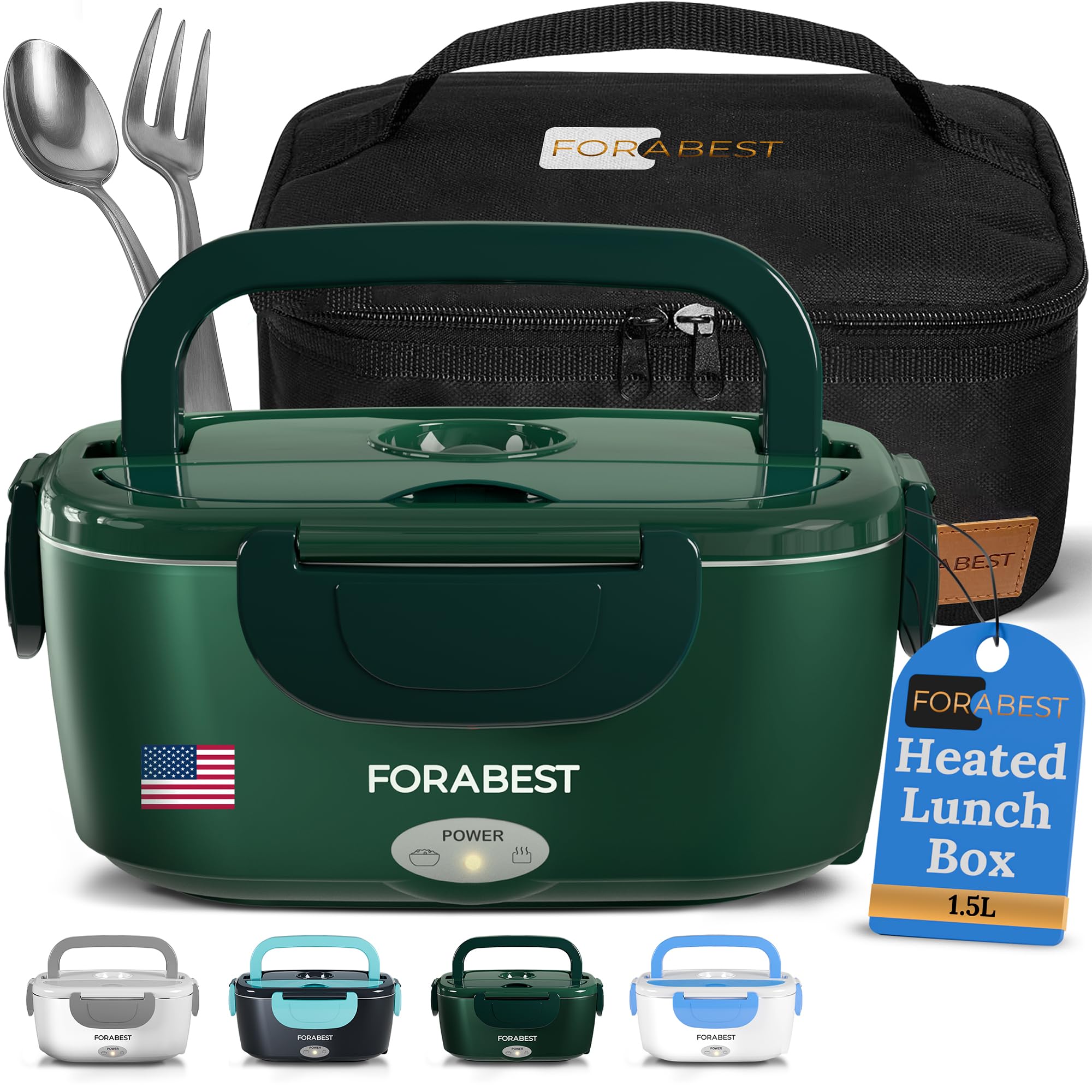 Photo 1 of FORABEST Electric Lunch Box for Adults – 80W Fast-Heated Lunch Box, 1.5L Stainless Steel Portable Food Warmer, 12/24V for Car/Truck & 110/220V for Office/Travel – Lonchera Eléctrica Portátil