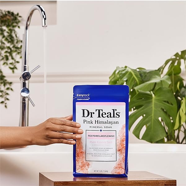 DR TEAL’S EPSOM SALT MAGNESIUM SOAK, RESTORE & REPLENISH WITH PINK HIMALAYAN SALT, 3 LBS