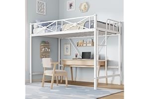 Garvee Metal Twin Size Loft Bed, Industrial Loftbeds Heavy Duty Bed Frame with Safety Guard Rails and Space-Saving Design, St