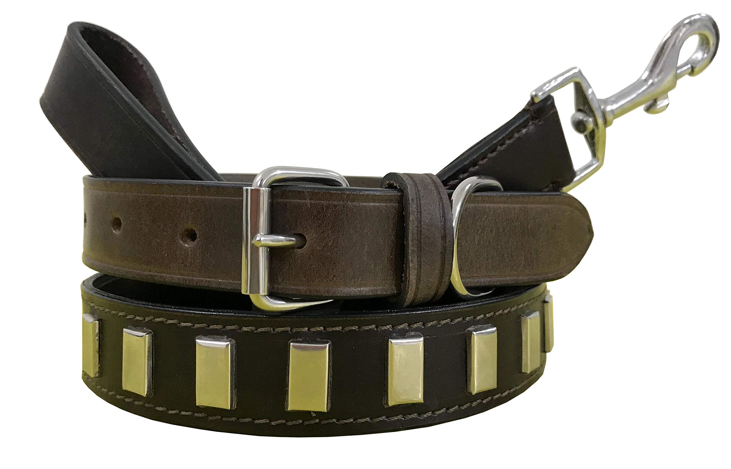 BRADLEY CROMPTON Genuine Leather Matching Pair Dog Collar and Lead Set L