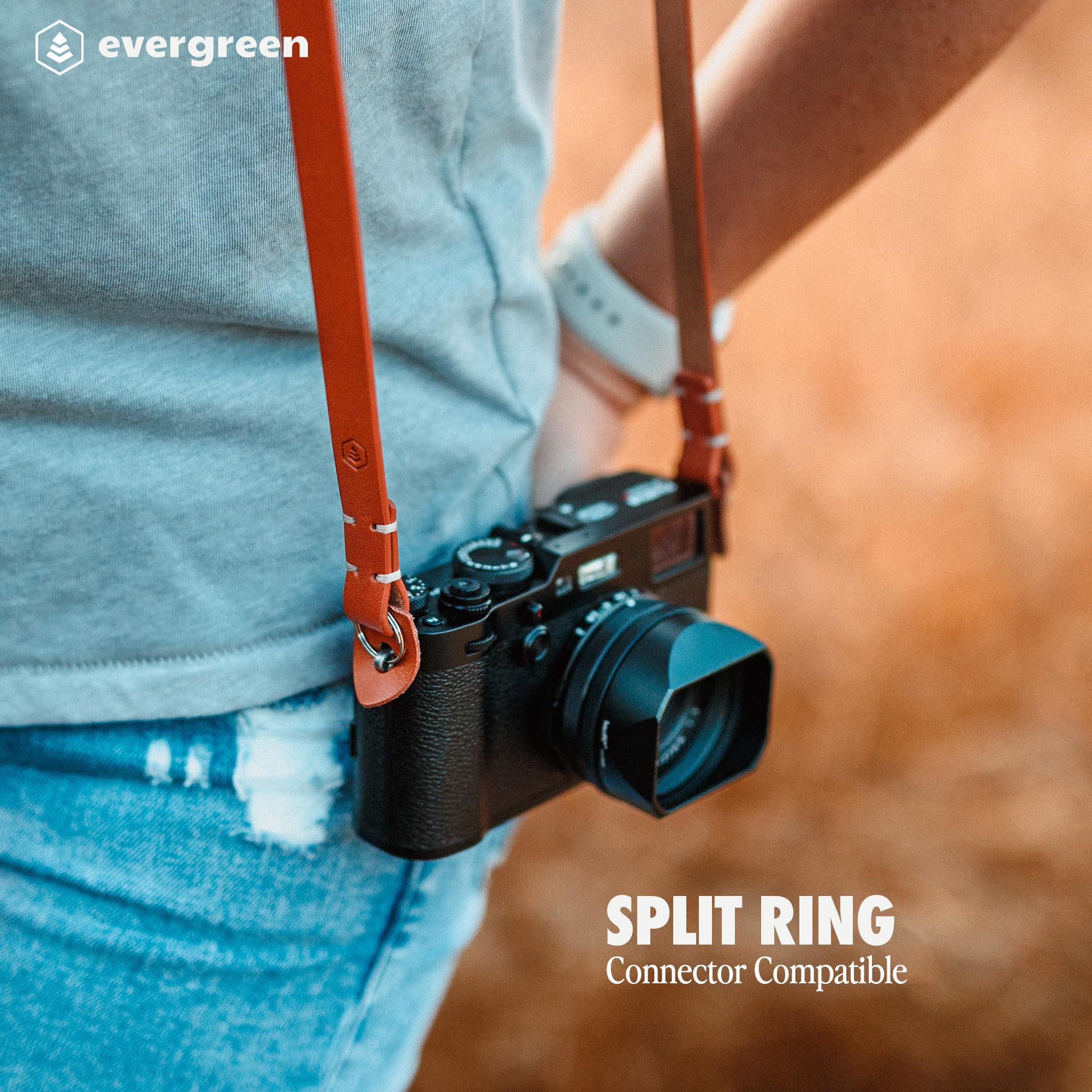 Evergreen Genuine Leather Minimalist Neck Shoulder Slim Camera Strap