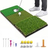 GENUINED Foldable Tri-Turf Golf Hitting Mat, 24x12in, Golf Gifts for Men | Golf Chipping and Swing Practice Grass Pad for Outdoor, Backyard, Indoor, Includes 8 Golf Balls, 6 Ball Tees, 2 Ball Holders