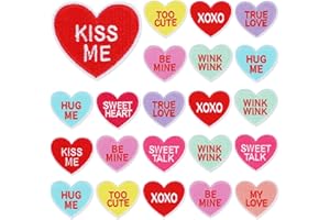 AUGSUN 30pcs Valentine's Day Iron On Patches Conversation Hearts Candy Embroidered Sew Applique Repair Patch DIY Crafts for Clothing Jacket Jeans Pants Dress Backpack Hat Decorations