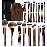 MAANGE Makeup Brushes 16Pcs Professional Foundation Powder Blush Contour Eyeshadows Double-End Makeup Brushes Set with Bag and Gift Box-CoffeeBrown