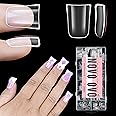 NOVO OVO Upgraded Extra Thick Short Duck Feet Nail Tips Full Cover for Press on Acrylic, Clear Pre-Etched Matter Flare Wide French Soft Gel Fake False Nail Extension Full Coverage x 12 Sizes 360 pcs