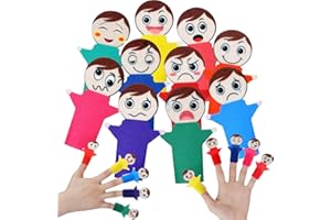 ShinyRelief 40 Pcs Feeling Finger Puppets Hand Puppets Counselor Gifts Social Emotional Learning Activities with 10 Expression Felt Finger Puppets for Autistic People
