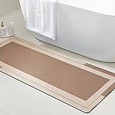 Ultra Thin Bath Mat, Upgrade Backing Non Slip Thin Bath Mats Fit Under Door, Quick Dry Ultra Absorbent Bathroom Rugs, Machine Washable Bath Rugs for Bathroom, Bathtub, Light Brown/Bordered/59"x20"