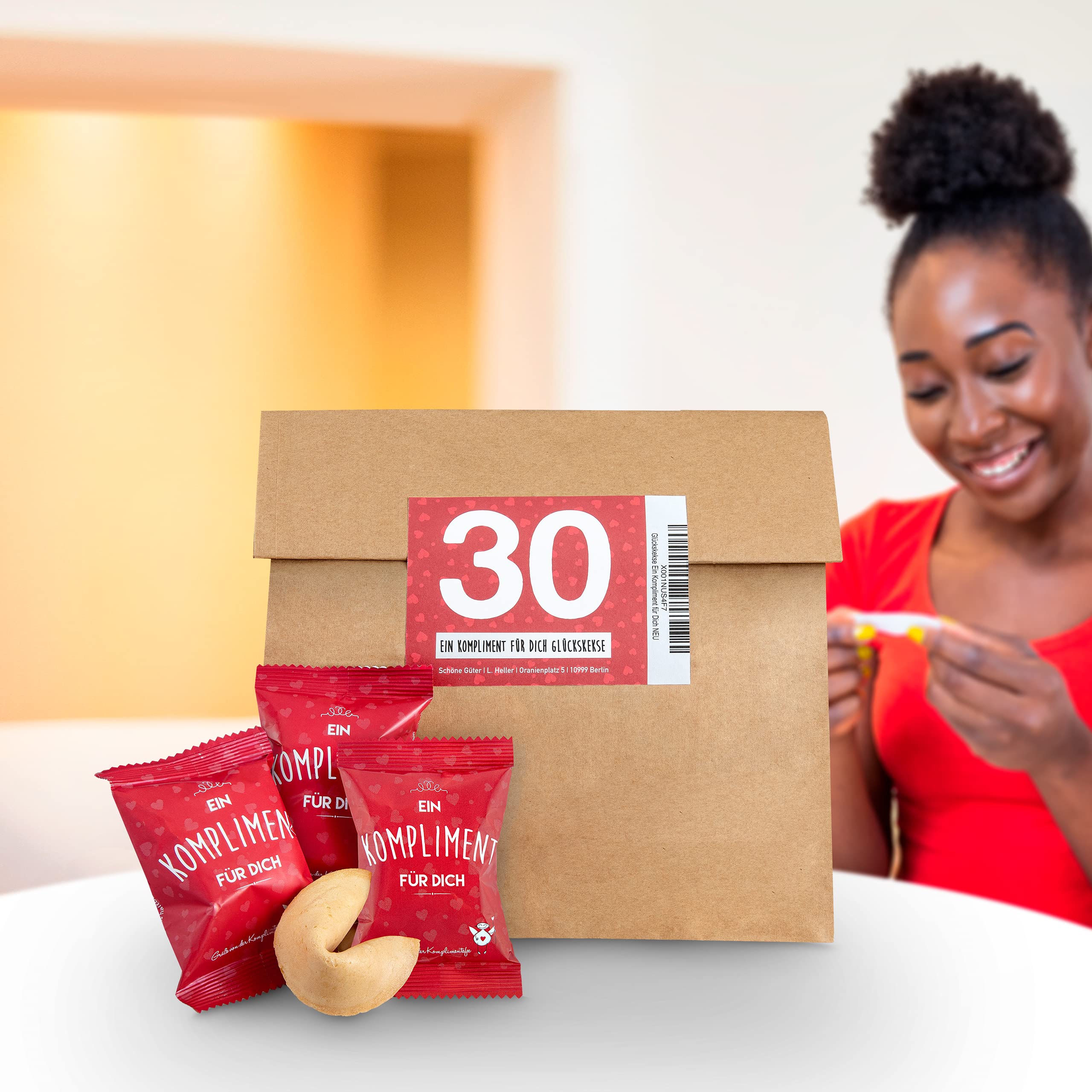 Glückskekse Ein Kompliment für Dich 30 Stück Glückskekse Kompliment Geschenk Muttertag, Danke, Geschenk Büro, Schön dass Du da bist, Adventskalender Füllung, frisch gebacken, vegan & made in Germany 5