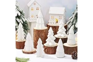 Haiabei 8 Pcs Ceramic Christmas Tree White Porcelain Christmas Tree Figurines Mini Stoneware Trees for Fireplace Mantel Shelf