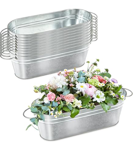 6 Verzinkte Blumentöpfe Oval – Set Für Deko, Pflanzen & Geschenke (je 19,1x15,7x8,9 Cm)
