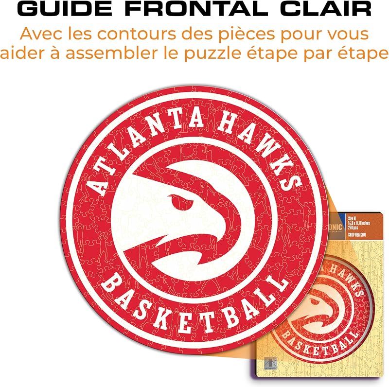 - Atlanta Hawks, Logo, Puzzle en Bois sous Licence Officielle NBA, 100% Durable, Taille S, 150 pièces — photo 8 sur 8