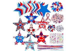 JULBEAR 418pcs 4th of July Star Foam Craft, Patriotic Self-Adhesive Glitter Foam Stickers Crafts Kit for Independence Day Patriotic Party Favors Kids Classroom Activity Decorations Supplies