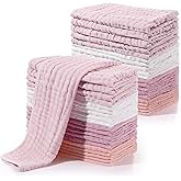 Buryeah Muslin 20 Pcs Burp Cloths Large 20" x 10" 100% Cotton 6 Layers Ultra Absorbent and Soft Hand Washcloths for Baby Drool and Messes Gentle Burp Cloth for Boys & Girls(Sweet Colors)