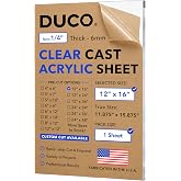 Duco 1/4" Clear Cast Acrylic Sheet, 12"x16" Plexiglass Sheet, 1 Pack | Stronger Than Glass, Laser Cutting &amp; Engraving, UV-Stable, Durable &amp; Shatter-Resistant Acrylic Board for Windows, Signs, DIY