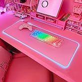 JMIYAV Pink RGB Gaming Mouse Pad 31.5x12 Inch PC XL Large Extended Glowing Led Light Up Desk Pad Non-Slip Rubber Base Computer Cute Mousepad Mat Desk Accessories Gaming Setup 31.5x12 Inch
