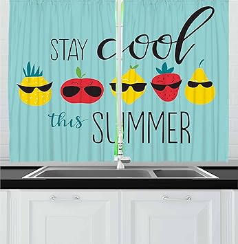 Amazon Com Lunarable Fruits Kitchen Curtains Hand Drawn