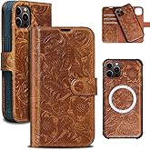 RMAWRAD Leather Case Compatible with iPhone 14 Pro Wallet 6.1",Genuine Leather 2-in-1 Magnetic Detachable Shockproof Case,Flip Folio Cover with Card Slot, [RFID Blocking] Brown