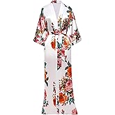 BABEYOND Women's Kimono Robe Long Satin Silky Floral Lightweight Bridesmaid Wedding Bachelorette Party Robe