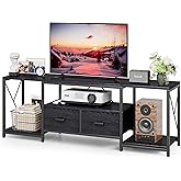 Homeiju TV Stand for TVs up to 75 Inch, Entertainment Center with Fabric Drawers, TV Media Console Table with Open Storage Shelves for Living Room, Bedroom, Black