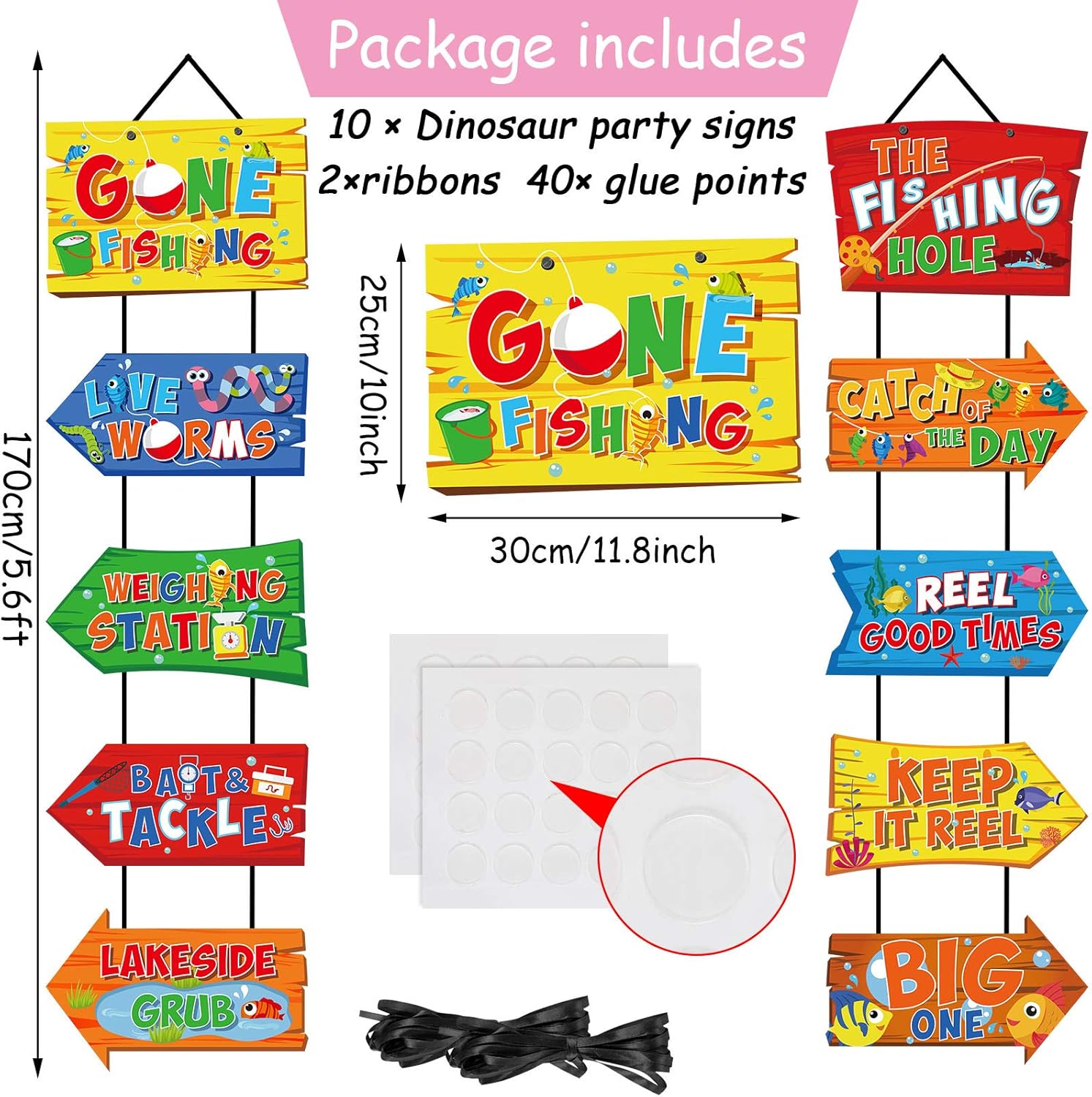 10 Pieces Gone Fishing Party Decorations Signs Little Fisherman Cutouts The Big One Party Directional Welcome Door Banner for Kids Baby Shower Birthday Party Favor Ideas Gone Fishing Theme Supplies: Toys & Games