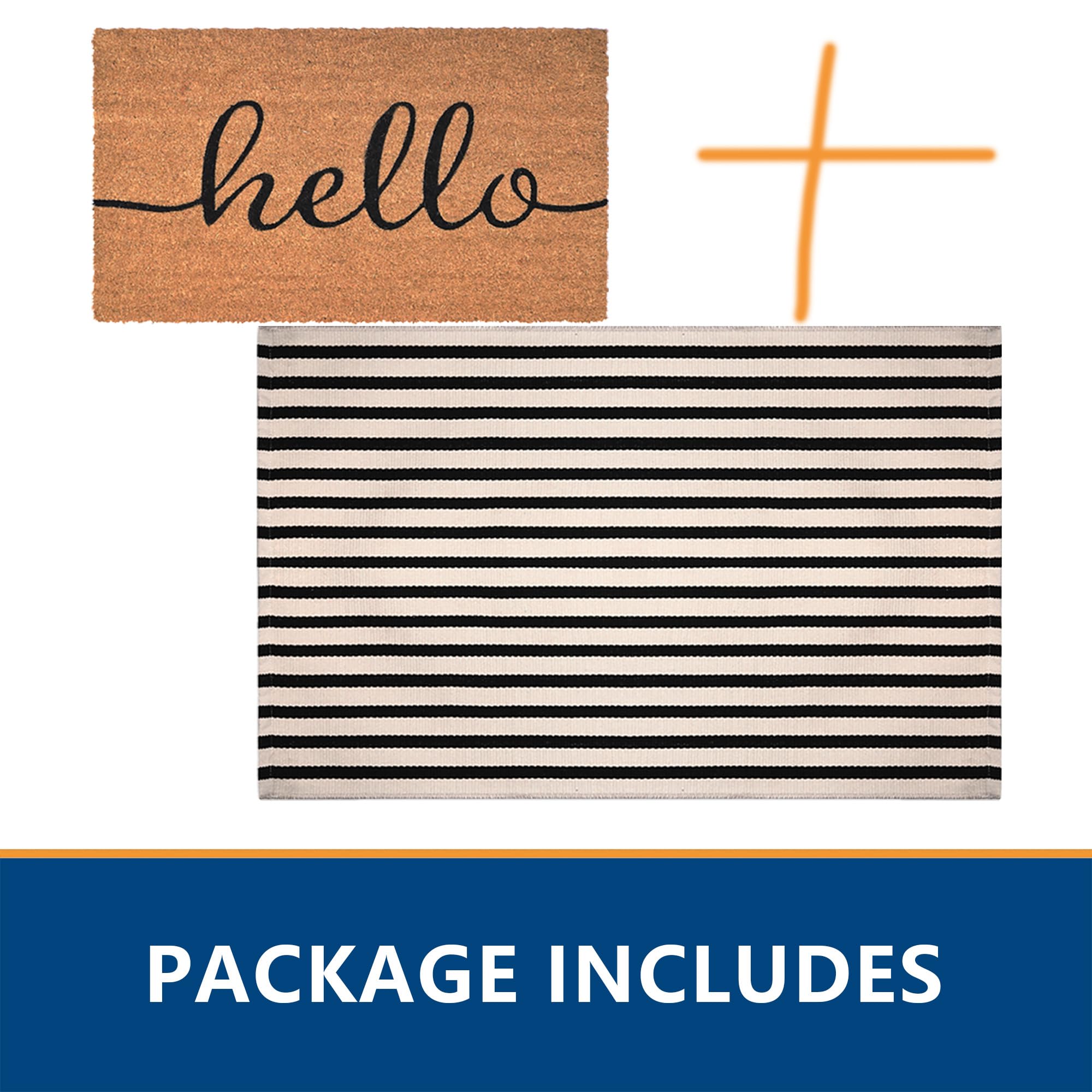 Fallovea Front Door Mat Combo Set, Hello 100% Coco Coir Welcome Doormat + 28" x 43" Layered Buffalo Black and White Striped Rug, Spring Thanksgiving Porch Entryway Decor Indoor Outdoor Floor Mats - Image 4