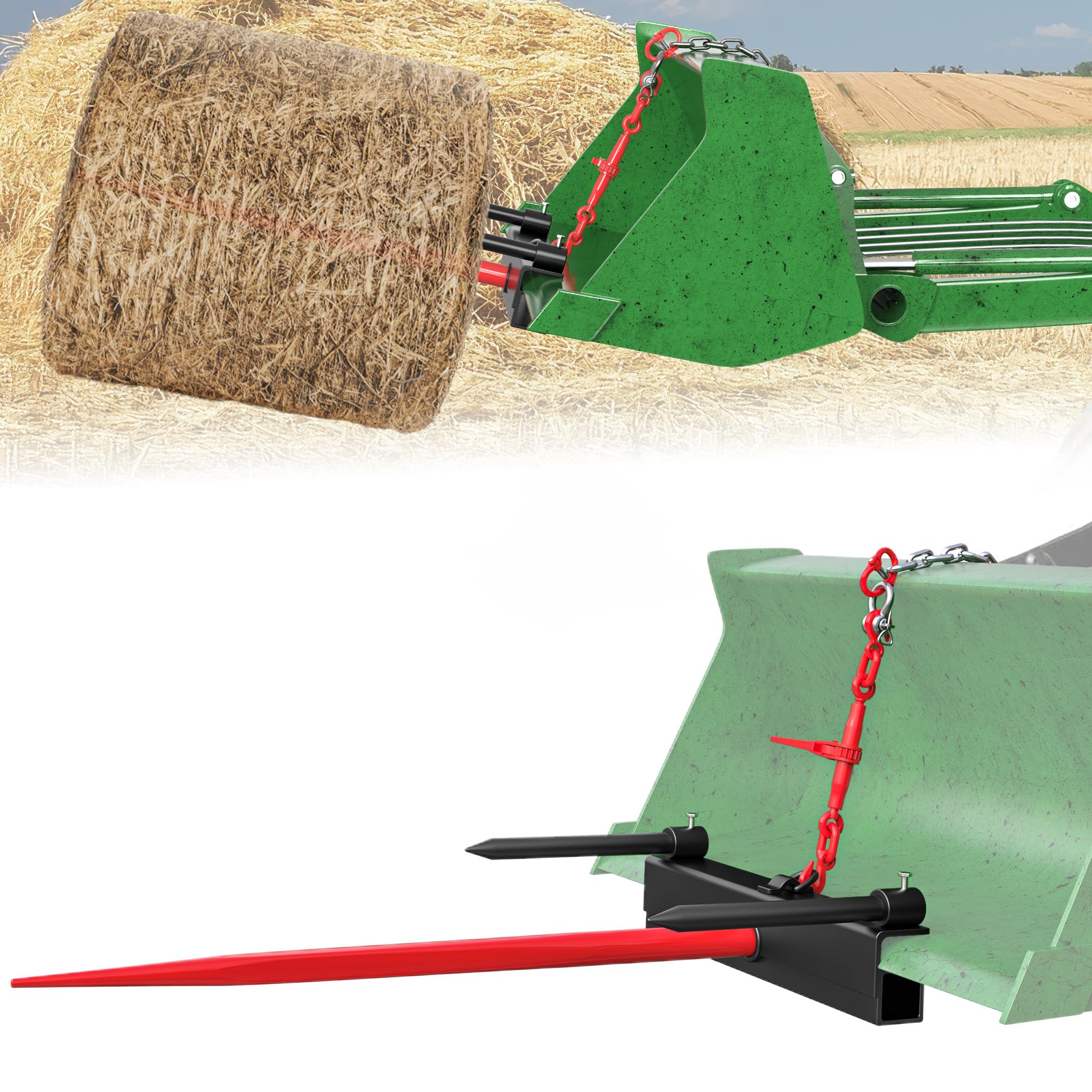 Photo 1 of **MISSING PARTS***YITAMOTOR 39" Hay Spear Attachment, Dual Bale Spears 3000lbs Capacity, Universal HD Front Skid Steer Quick Attach Tractor Loader Bucket Attachment with 2pcs 16.5" Stabilizer Spears & 60" Chain