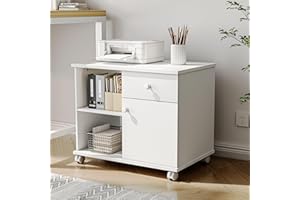 Quikraen Lateral Filing Cabinet with Drawers & Adjustable Shelves - Mobile File Cabinet with Storage and Wheels, Wooden Print