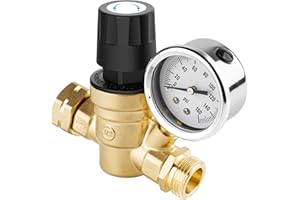Signstek Water Pressure Regulator, Brass Lead-Free Handle Adjustable Water Pressure Reducer with Gauge for RV, and Inlet Scre