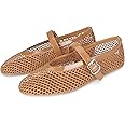 DOEYG Mesh Ballet Flats for Women Buckle Strap Comfy Casual Office Fishnet Ballerina Flat Shoes