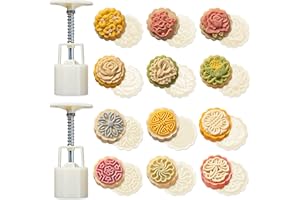 JNYUTEEN 12 Pcs 50g Mooncake Mold, Moon Cake Mold Cookie Stamp, Round Flower Mooncake Mold Cookie Press Set Baking Accessorie