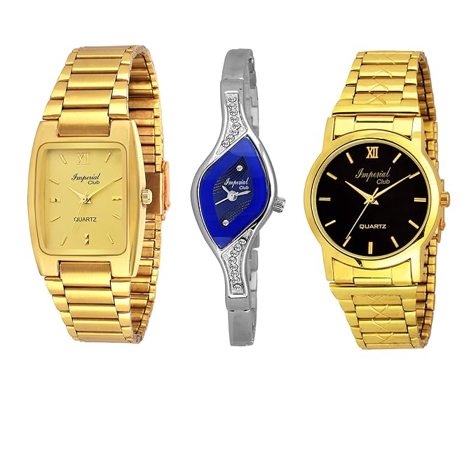 Imperial Club Combo Pack of 3 Golden-Chrome Colour Analog Watches for Men and Women (wcm-009)