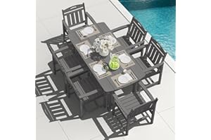 SUUNYN HDPE Outdoor Patio Dining Set with Table & 6 Chairs, All-Weather 7-Piece Outdoor Table and Chairs, 2" Umbrella Hole, Patio Furniture for Garden, Backyard, Deck | Grey