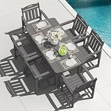 SUUNYN HDPE Outdoor Patio Dining Set with Table & 6 Chairs, All-Weather 7-Piece Outdoor Table and Chairs, 2" Umbrella Hole, Patio Furniture for Garden, Backyard, Deck | Grey