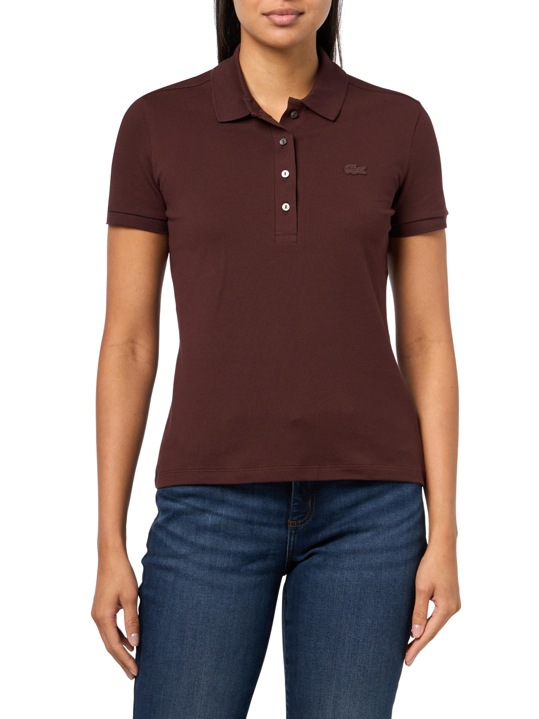 Lacoste Women’s L.12.D Slim Fit Stretch Mini Piqué Polo Shirt, Red Vermouth, 50