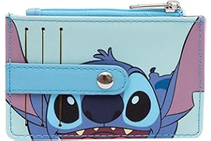Buckle-Down Disney Wallet, Wallet ID/Card Holder, Lilo and Stitch Stitch Smiling Face Close Up Baby Blue, Vegan Leather