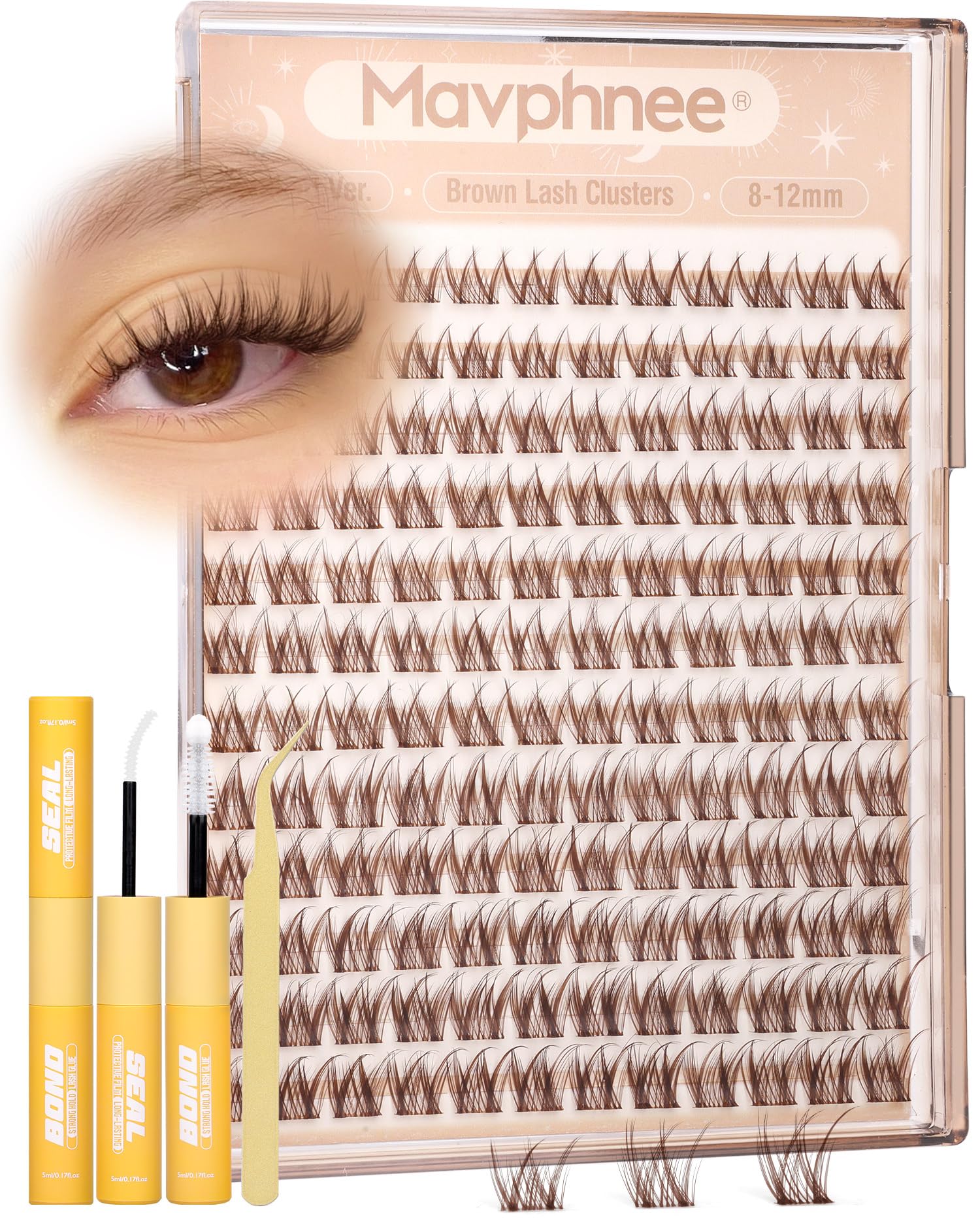 Photo 1 of Brown Lash Clusters Kit 8-12MM Natural Cluster Eyelash Extensions Kit Wispy Cluster Lashes Dark Brown Individual Lashes C Curve Eyelash Clusters Short 144Pcs Pestañas Postizas Marrón