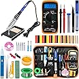 Soldering Iron Kit, 60W Adjustable Temperature, Digital Multimeter, 5pcs Soldering Tips, Wire, Stand, Desoldering Pump, Solder Wick, Tweezers, Welding Tool