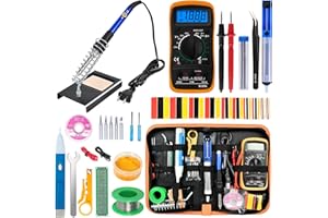 KYZHXVO Soldering Iron Kit, 60W Adjustable Temperature, Digital Multimeter, 5pcs Soldering Tips, Wire, Stand, Desoldering Pump, Solder Wick, Tweezers, Welding Tool