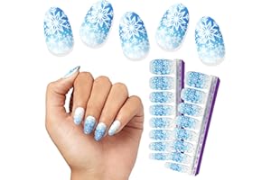 Color Street - First Snow - Blue & White Ombre Nails with Snowflake Design, Real Nail Polish Strips, Winter Holiday Manicure - 16 Double-Ended Strips