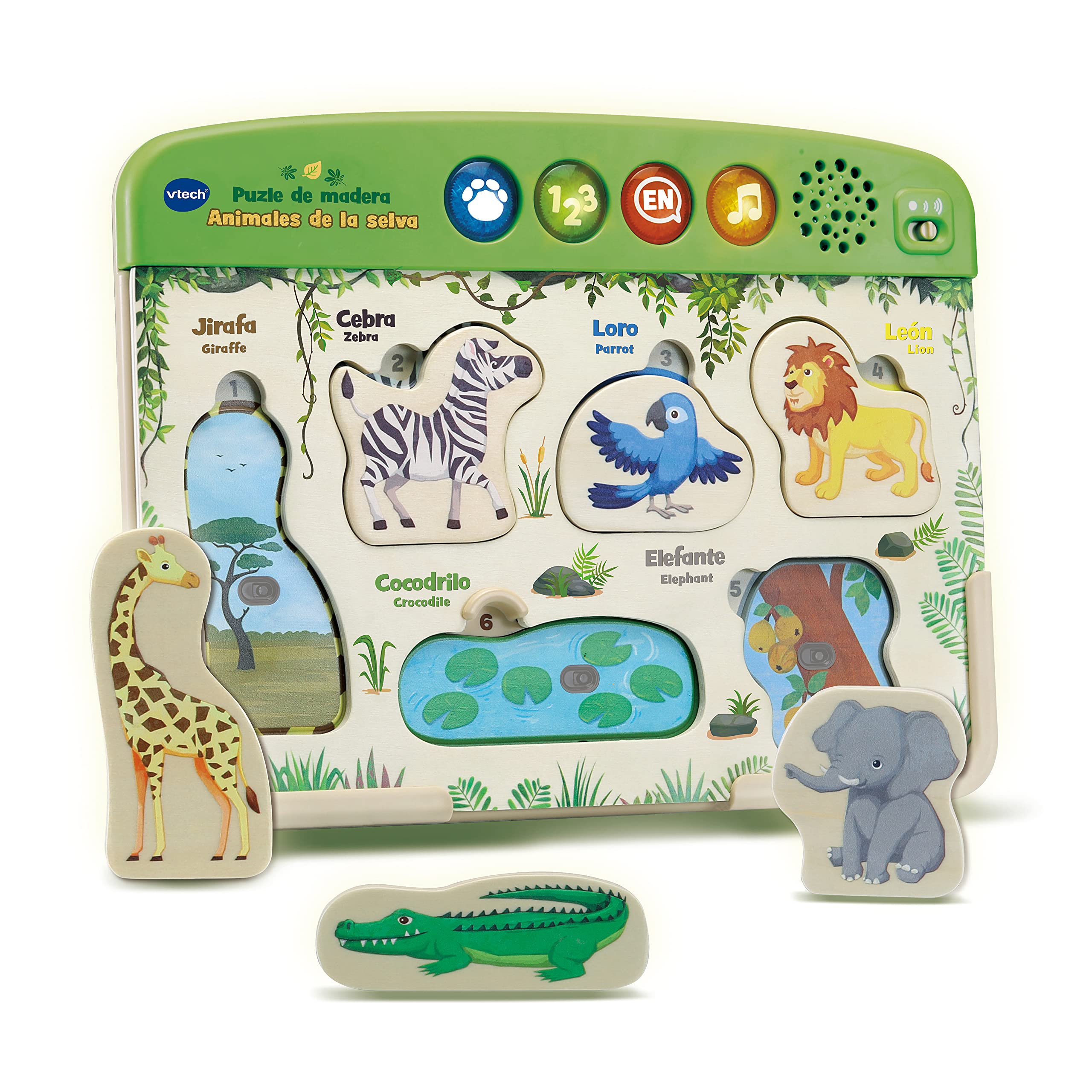 VTech - Jungle Animals Puzzle, Eco-friendly toy + 18 months, made from FSC certified wood - ESP version (3480-613647)