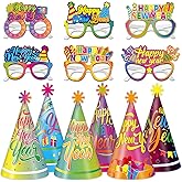 Lonfliness 36 Pcs Happy New Year Party Favors 2026 Neon New Year Eve Party Supplies for Adults & Kids,12 Neon Cone Hats and 24 Paper Glasses Fun Decoration Props for NYE Decorations
