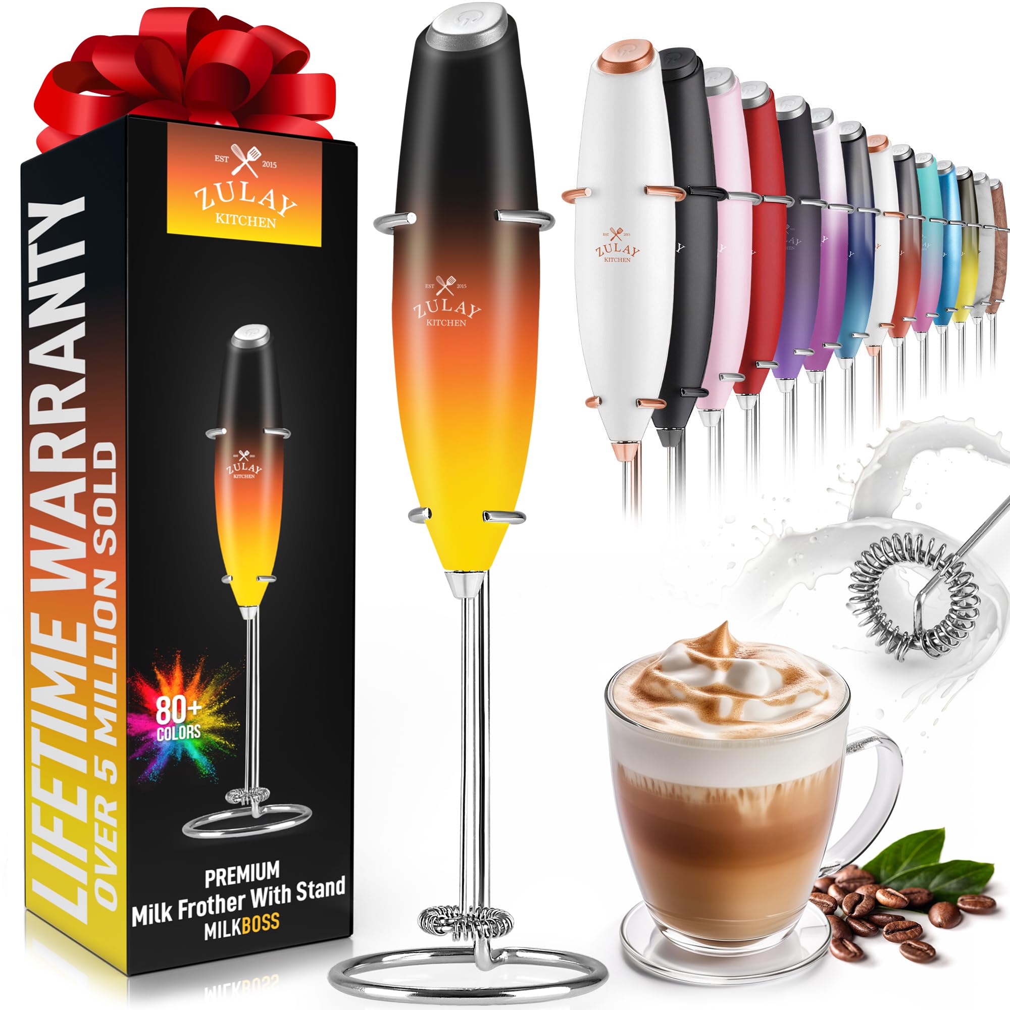 Zulay Powerful Milk Frother Handheld Foam Maker for