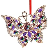 FaCraft Metal Butterfly Christmas Ornaments - Purple Crystal Rhinestone Butterfly Ornaments Xmas Tree Decorations 2025 Holiday Monarch Hanging Ornament Xmas Gift for Women Girls Mom Friends Sister