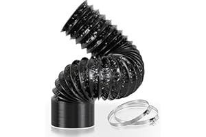TORDXICS 3 Inch Aluminum Dryer Vent Hose, 8 Feet Flexible Air Ducting with 2 Clamps, Heavy-Duty 4-Layer Design for HVAC, Dryer Vent, Grow Tent, Bathroom Exhaust, Kitchen Ventilation - Black PVC